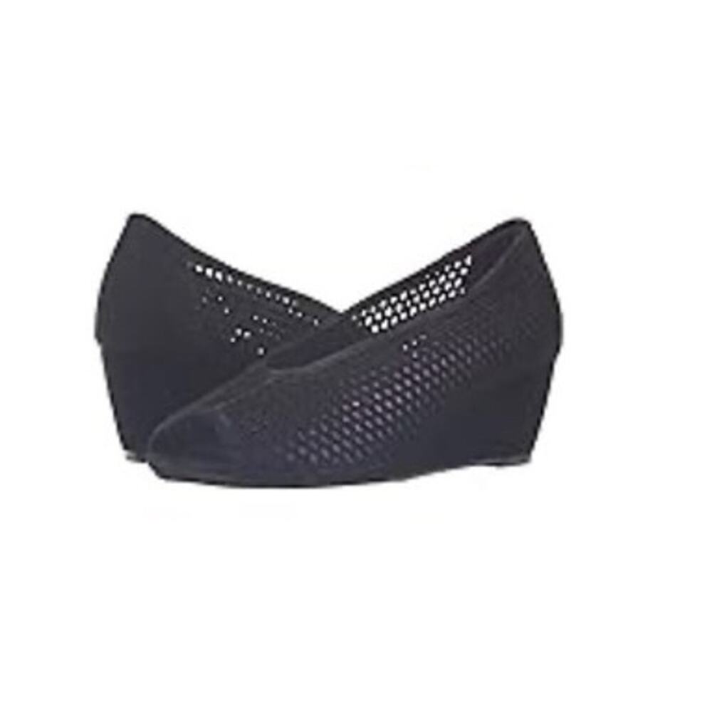 Vaneli Womens Warp Black Suede Wedge Peep Toe Mesh Pump Shoes Size 4.5